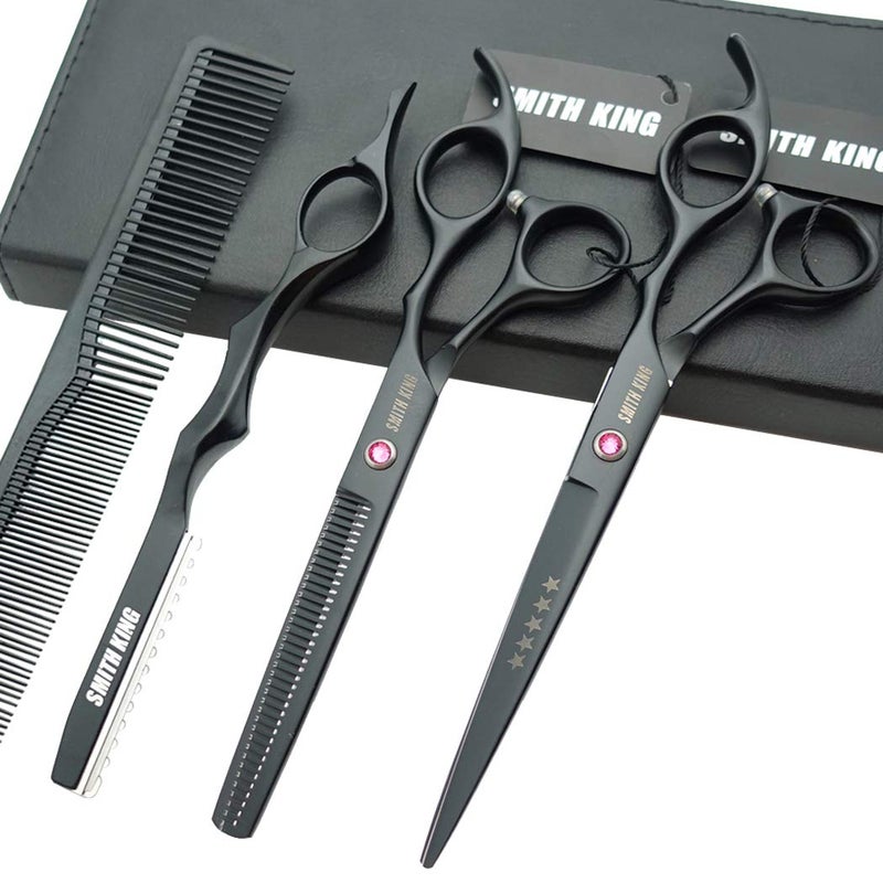 Smithking 7.0 Inches Professional hair cutting thinning scissors set with razor (Black) - Image 1